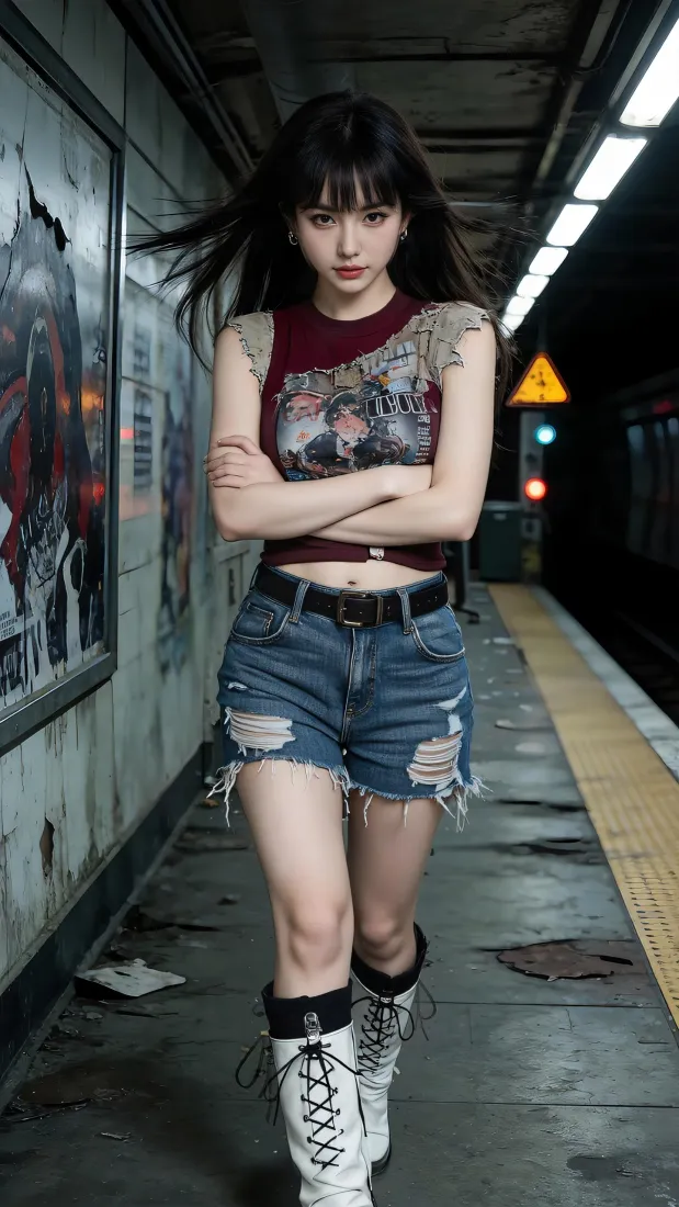 甜酷女孩手机壁纸｜地铁站背景图片 - 时尚辣妹穿搭「哲风壁纸」