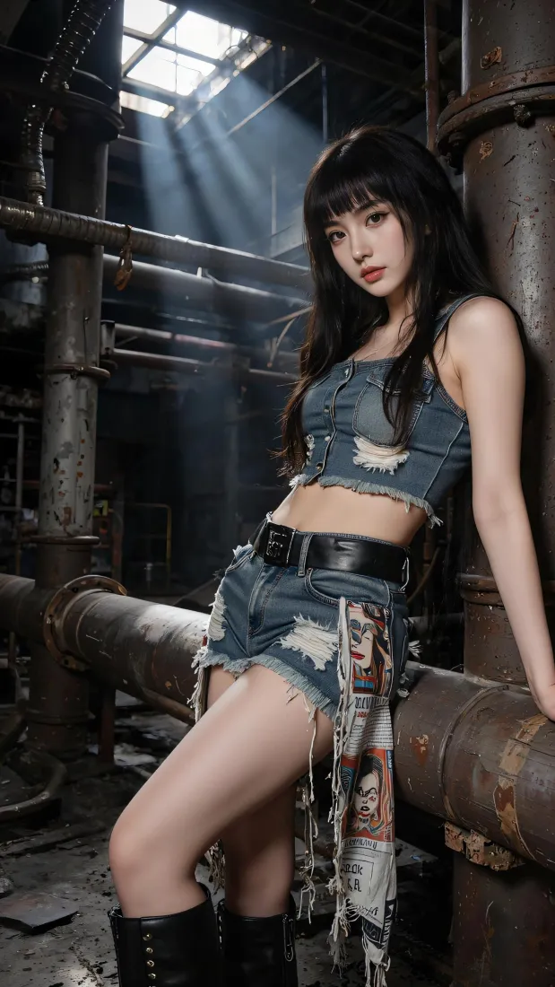 甜酷美女手机壁纸｜工业风牛仔背景图片 - 废土风氛围感少女「哲风壁纸」