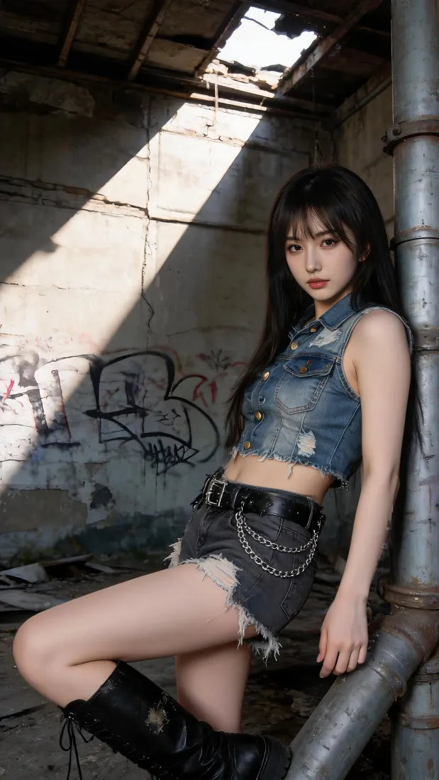 甜酷美女手机壁纸｜工业风厂房背景图片 - 时尚写真「哲风壁纸」