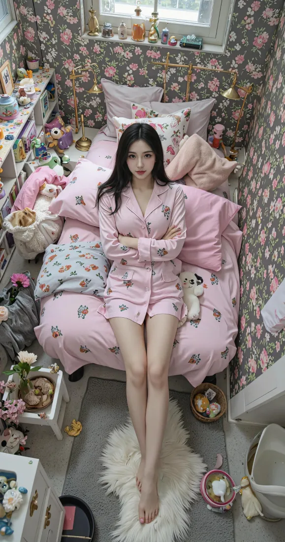 粉色睡衣美女手机壁纸｜温馨少女卧室背景图片 - 居家氛围感「哲风壁纸」