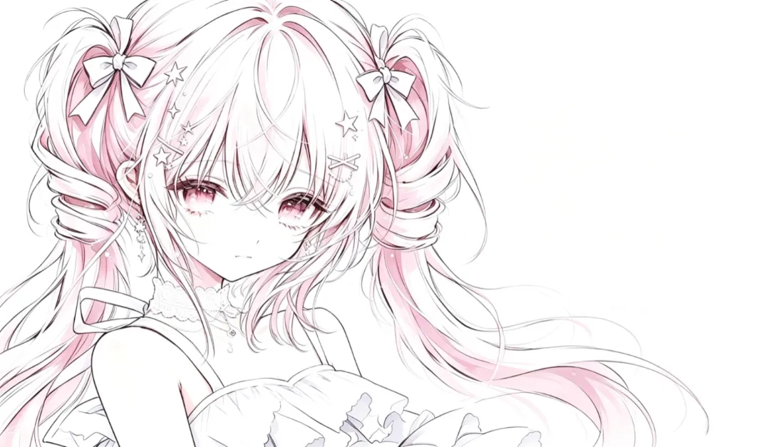 2k古早萌少女壁纸｜粉白二次元背景图片 - 蝴蝶结双马尾插画「哲风壁纸」