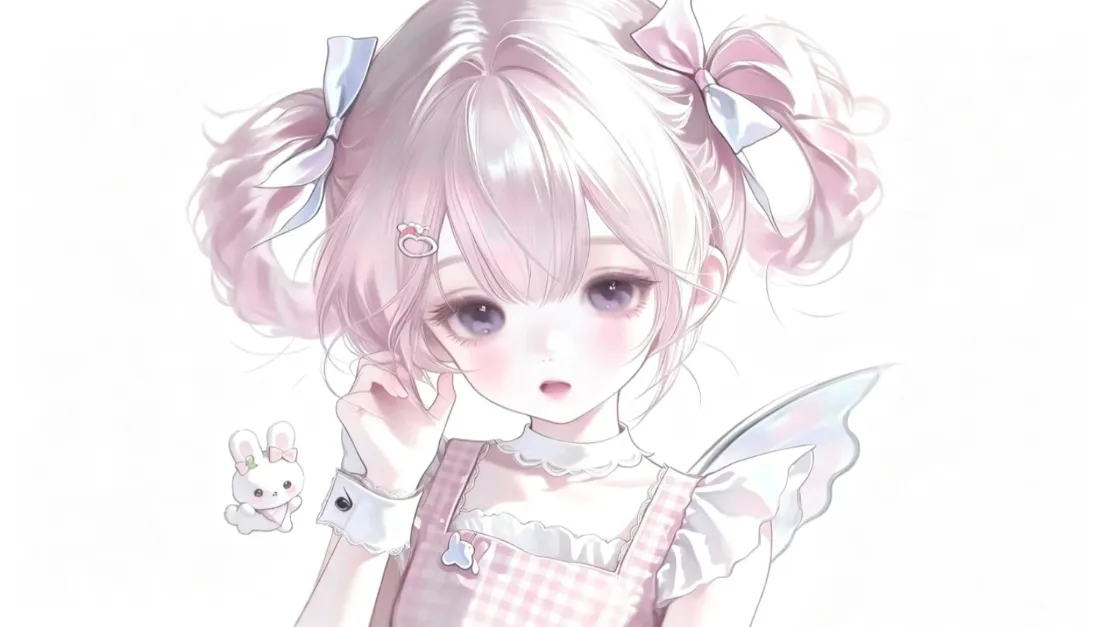 2k粉发双马尾少女壁纸｜兔子蝴蝶结背景图片 - 可爱二次元「哲风壁纸」