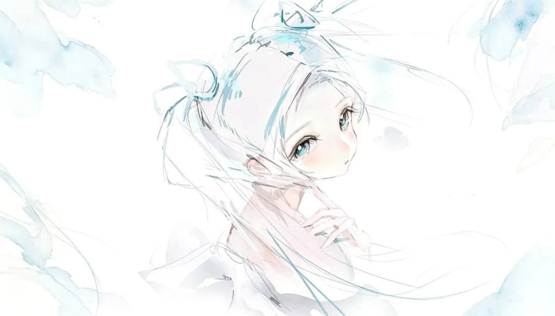 2k蓝白双马尾少女壁纸｜纯白二次元背景图片 - 萌系插画「哲风壁纸」