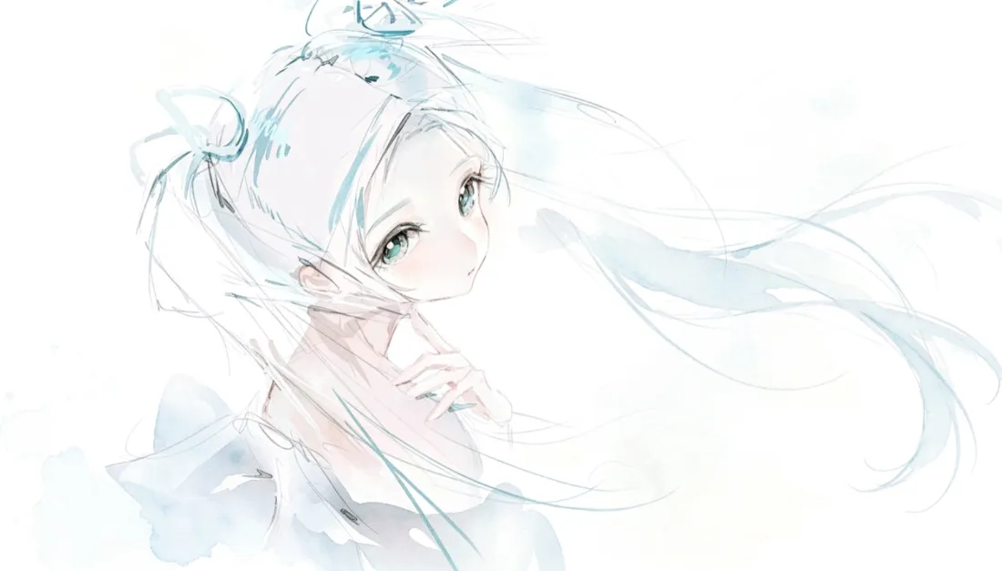 2k双马尾少女壁纸｜蓝白清新背景图片 - 萌系二次元插画「哲风壁纸」