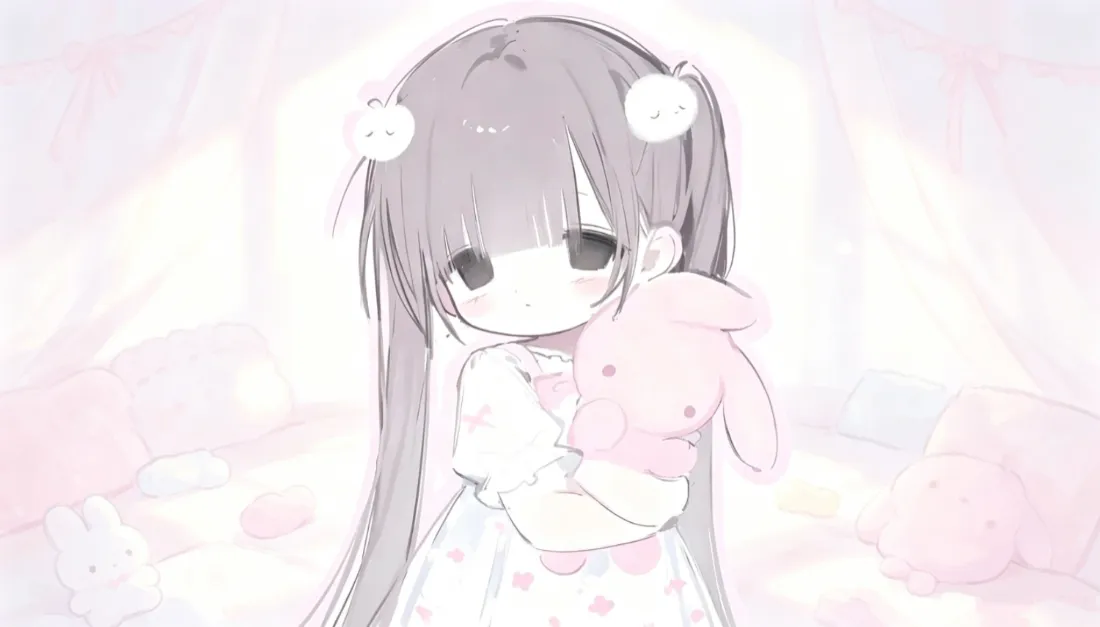 2k双马尾萌少女壁纸｜粉白柔和背景图片 - 二次元宅系可爱风「哲风壁纸」
