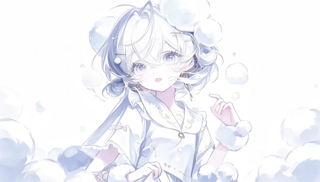 2k蓝白萌少女壁纸｜毛茸茸二次元背景图片 - 软萌清新插画「哲风壁纸」