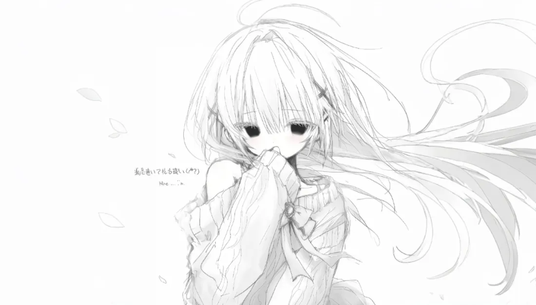 2k二次元宅系少女壁纸｜黑白线条背景图片 - 纯白简约风「哲风壁纸」