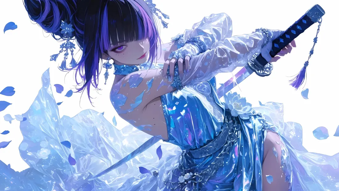 3k雷电将军壁纸｜原神游戏角色背景图片 - 蓝裙持刀少女「哲风壁纸」