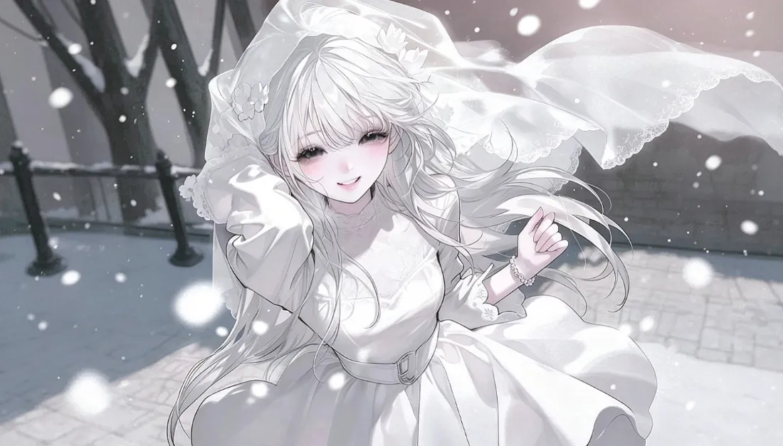 2k二次元少女壁纸｜纯白婚纱雪景背景图片 - 萌系氛围感「哲风壁纸」