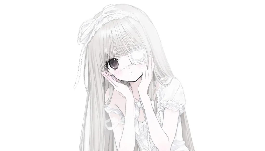 2k眼罩银发少女壁纸｜纯白背景图片 - 二次元萌系插画「哲风壁纸」