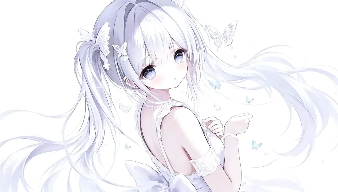 2k纯白双马尾少女壁纸｜萌系二次元背景图片 - 宅系插画「哲风壁纸」