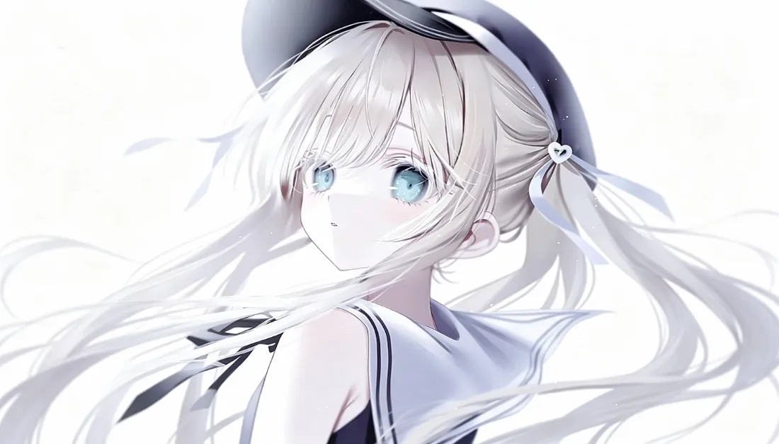 2k银发双马尾少女壁纸｜忧郁水手服背景图片 - 二次元萌系插画「哲风壁纸」
