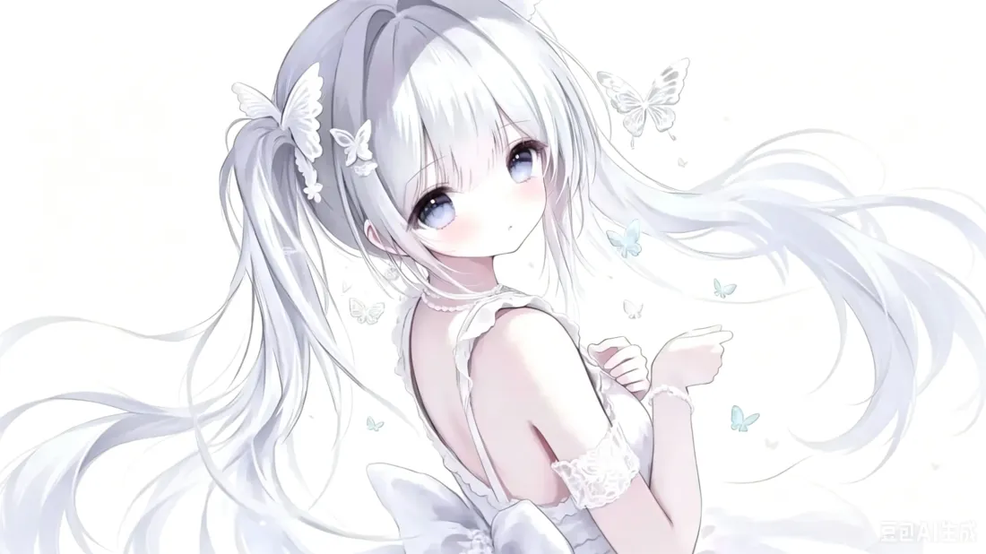 3k纯白双马尾少女壁纸｜萌系二次元背景图片 - 宅系软妹「哲风壁纸」