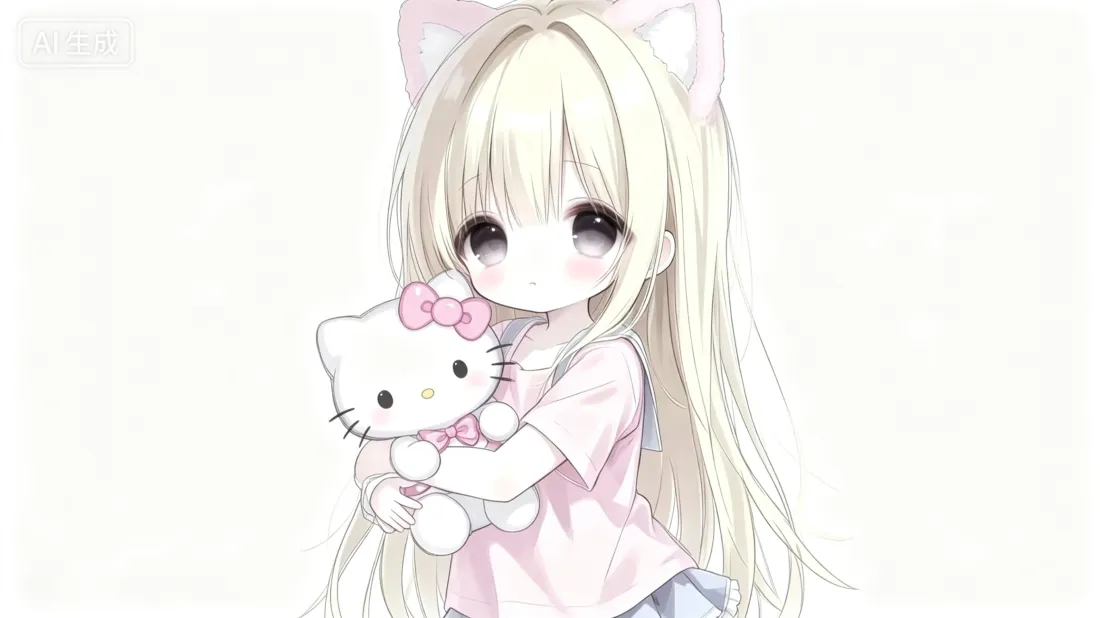 3k猫耳少女壁纸｜抱Kitty软萌背景图片 - 可爱二次元宅系「哲风壁纸」