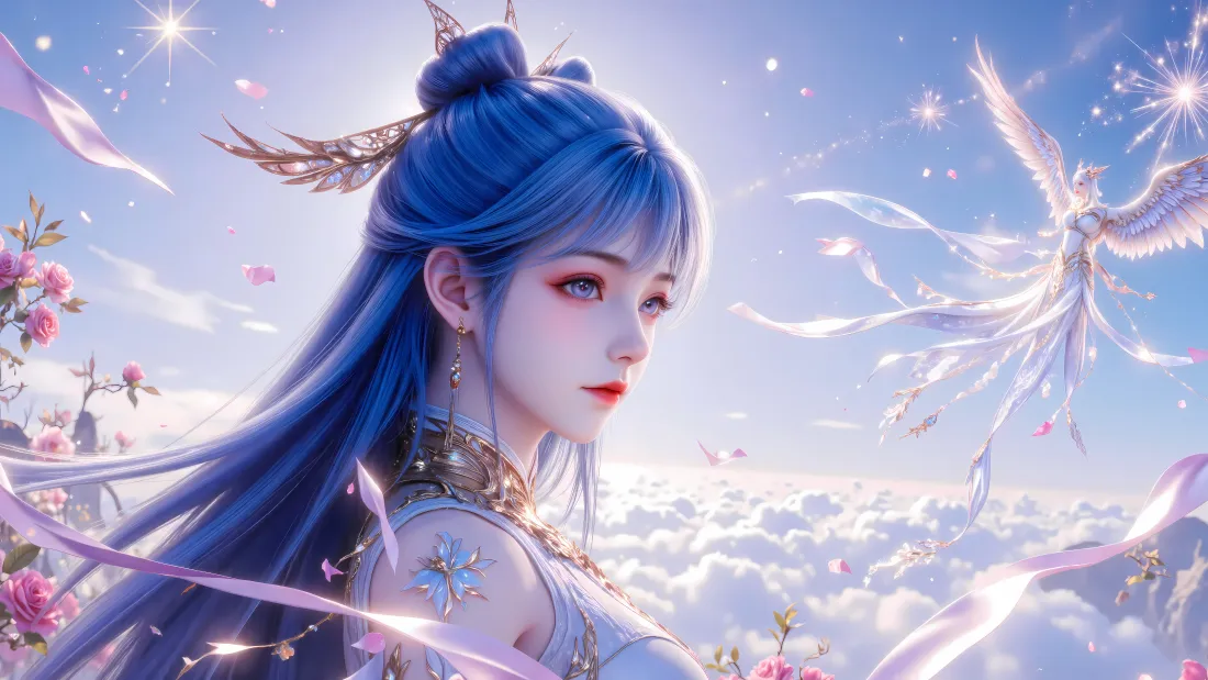 6k王冬儿壁纸｜云端花海背景图片 - 斗罗大陆2绝世唐门「哲风壁纸」