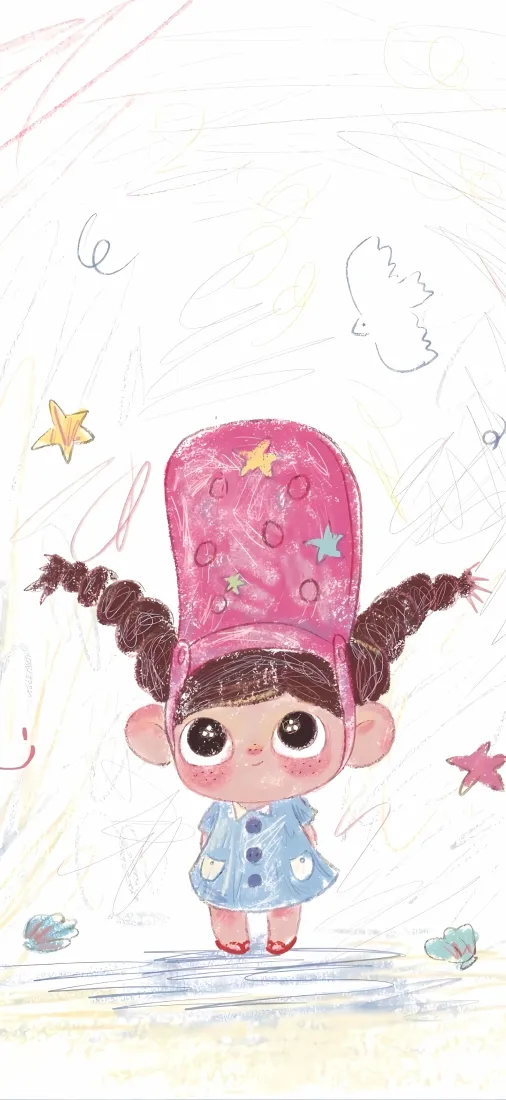 软萌手绘女孩手机壁纸｜可爱插画背景图片 - 星星元素「哲风壁纸」