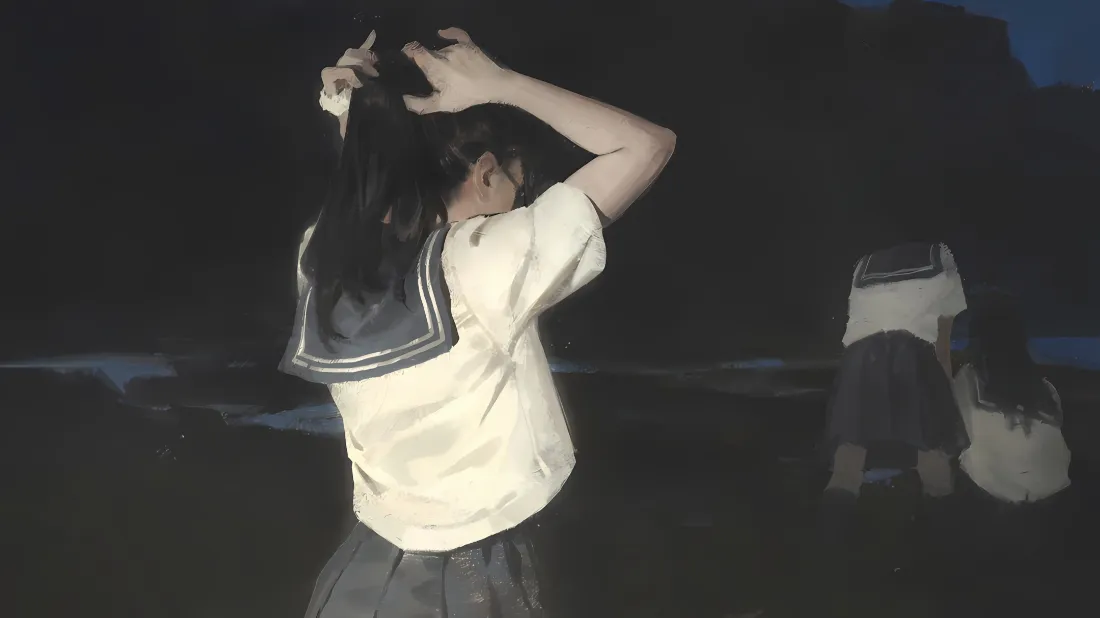 2kJK少女壁纸｜扎马尾背影背景图片 - 制服人像「哲风壁纸」