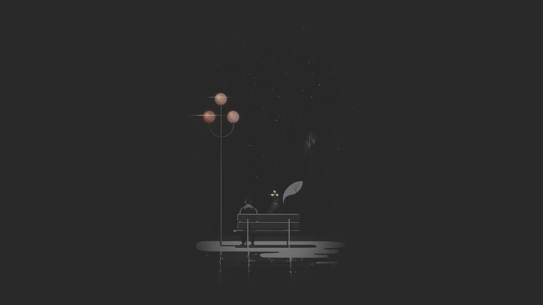 2k暗黑插画壁纸｜路灯长椅夜色背景图片 - 简约风格「哲风壁纸」