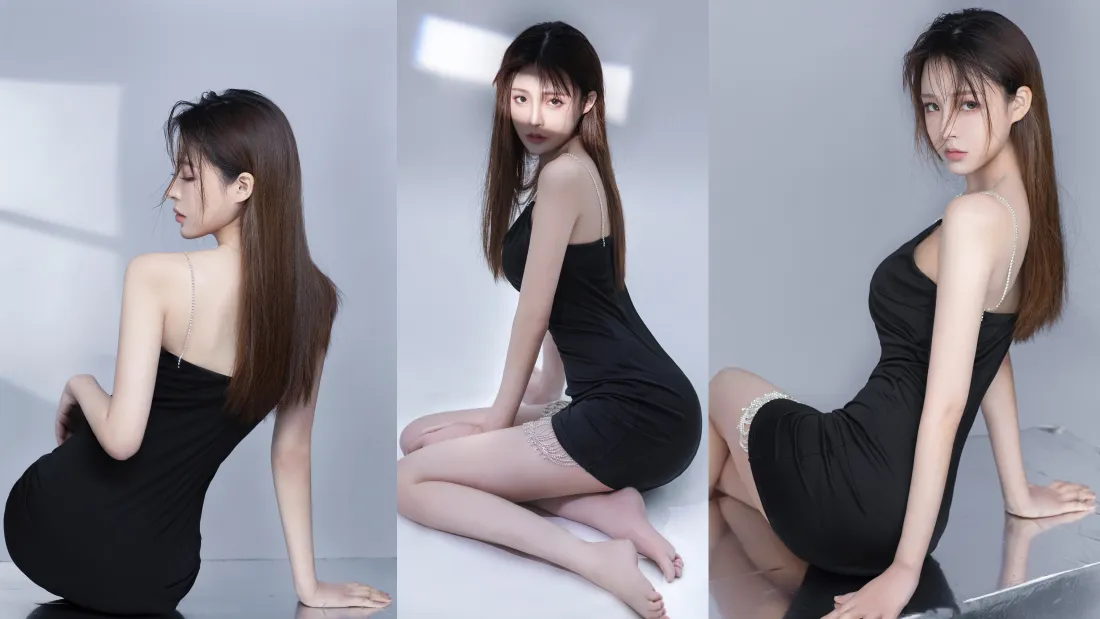 4k黑裙美女壁纸｜简约灰色背景图片 - 性感写真「哲风壁纸」