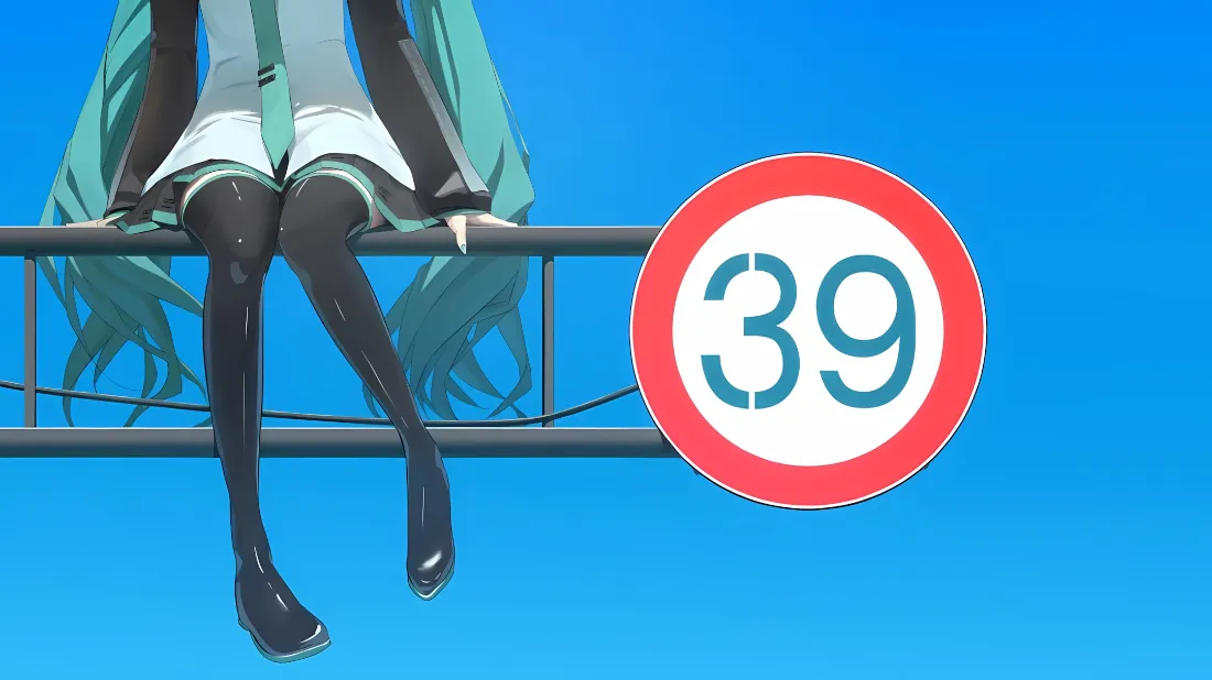 2k初音未来壁纸｜蓝天栏杆背景图片 - 39限速标识「哲风壁纸」
