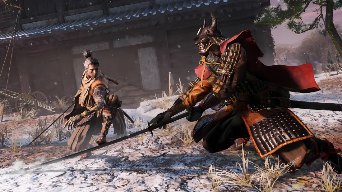 4k只狼影逝二度壁纸｜武士对战背景图片 - 雪地古风战斗场景「哲风壁纸」