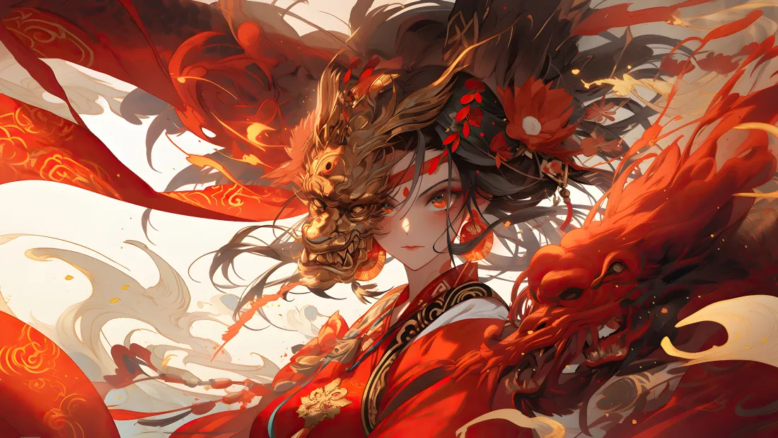 4k国风红衣少女壁纸｜动漫古风背景图片 - 二次元插画「哲风壁纸」