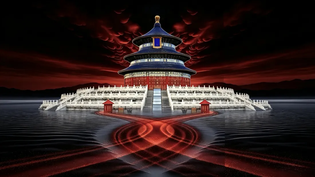 3k天坛壁纸｜中式古建筑背景图片 - 水面光影夜景「哲风壁纸」