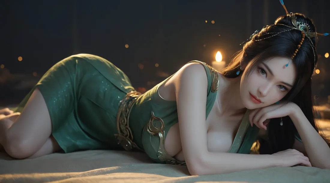 4k柳玉壁纸｜凡人修仙传背景图片 - 古风绿衣侧卧美女「哲风壁纸」