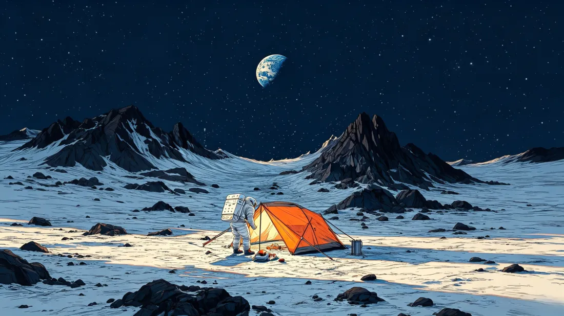 3k宇航员外星露营壁纸｜雪山星空雪地背景图片 - 科幻氛围感「哲风壁纸」
