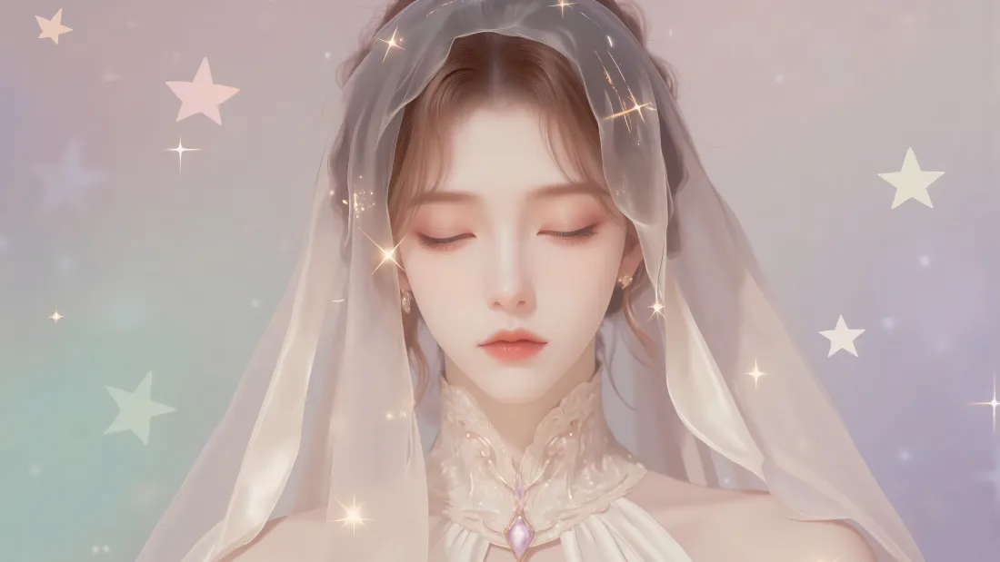 6k橘子壁纸｜斗罗大陆同人头纱背景图片 - 闭眼星星少女「哲风壁纸」