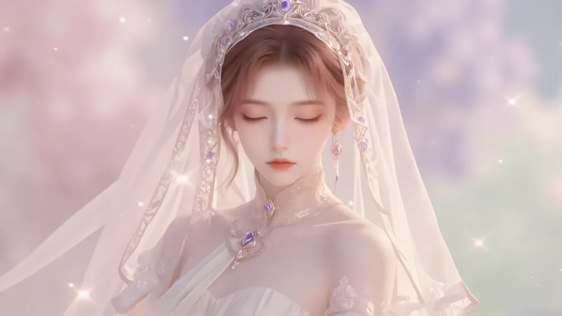 6k橘子壁纸｜头纱白裙梦幻背景图片 - 斗罗大陆动漫角色「哲风壁纸」