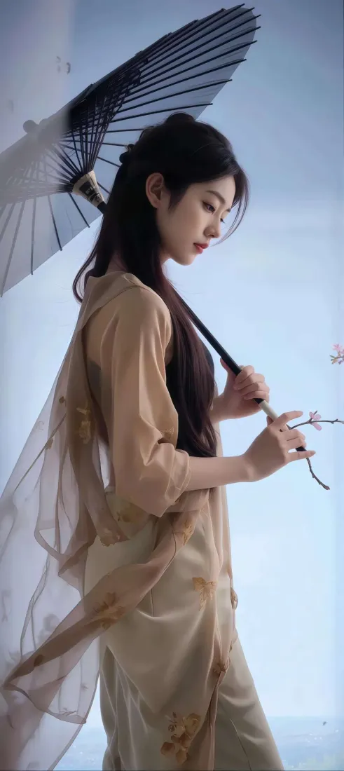 古风美女手机壁纸｜素衣持伞背景图片 - 清冷氛围感「哲风壁纸」