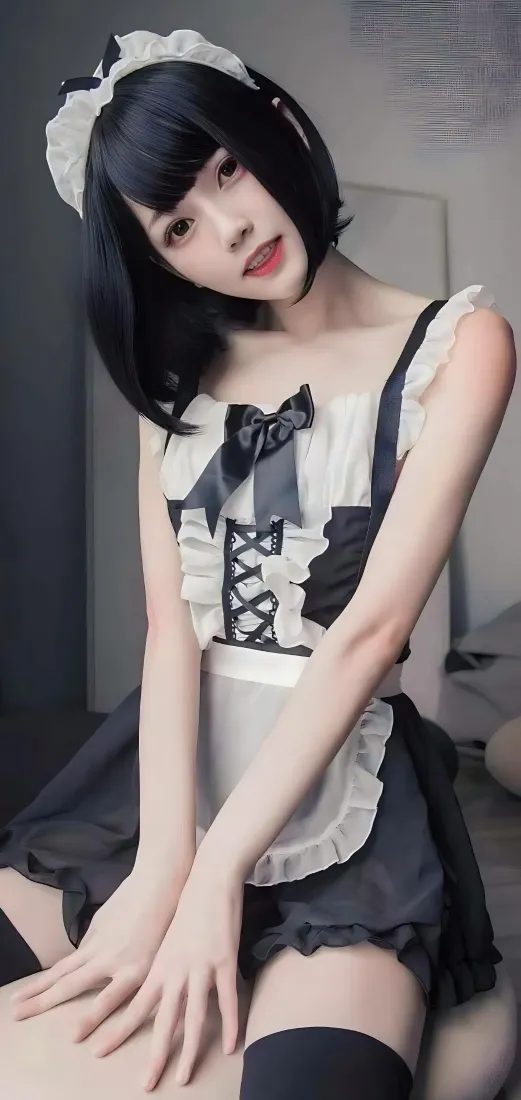 短发女仆装少女手机壁纸｜室内穿搭背景图片 - 养眼人像「哲风壁纸」