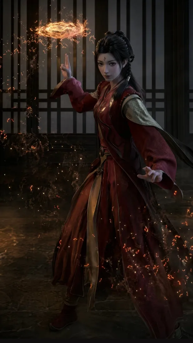 凡人修仙传红拂手机壁纸｜红衣女修士背景图片 - 古风施法「哲风壁纸」