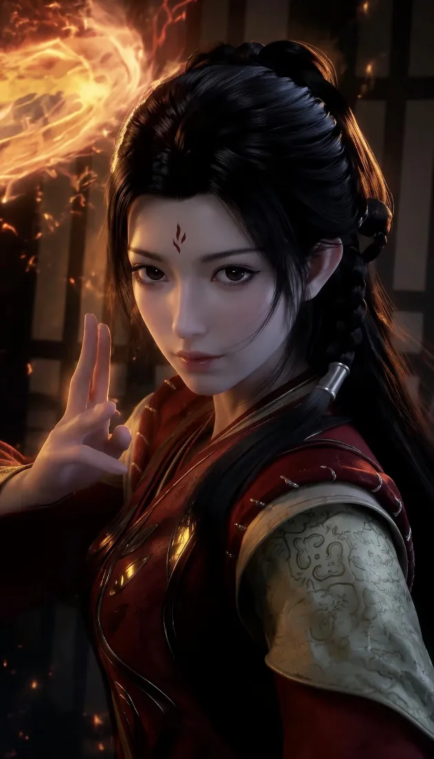 凡人修仙传元瑶手机壁纸｜施法火光背景图片 - 国风修仙角色「哲风壁纸」