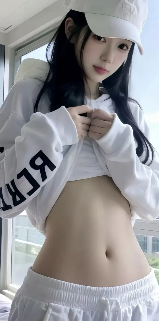 性感美女手机壁纸｜白色运动风居家背景图片 - 露腰穿搭「哲风壁纸」