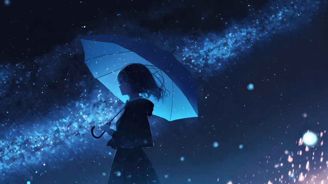 6k打伞二次元少女壁纸｜星空影漫背景图片 - 清冷氛围感「哲风壁纸」
