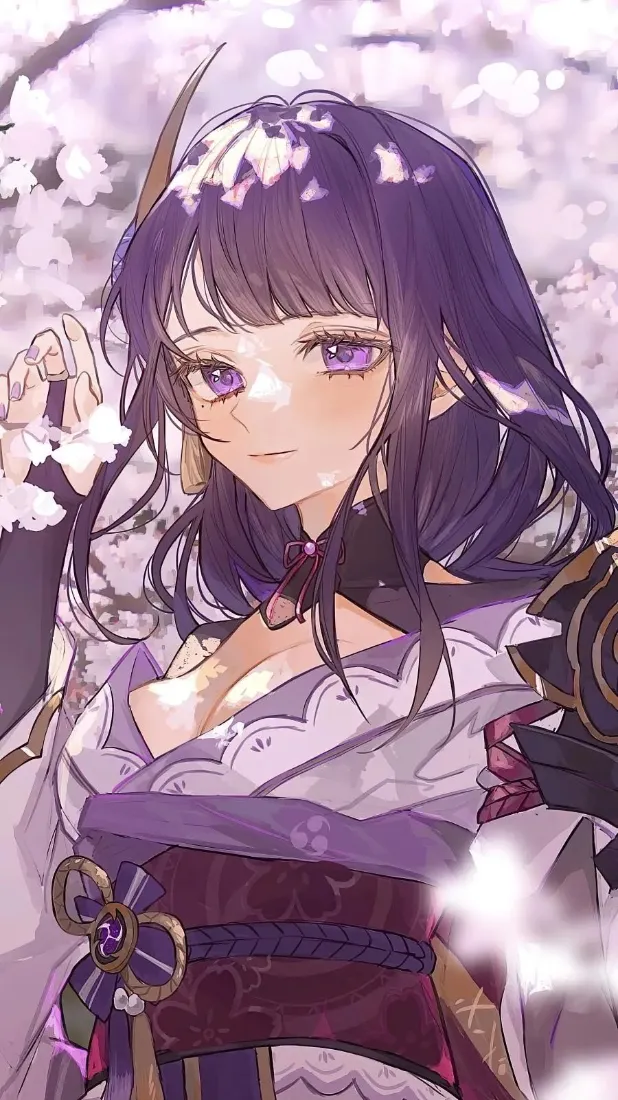 原神角色手机壁纸｜樱花背景图片 - 紫发紫瞳二次元少女「哲风壁纸」