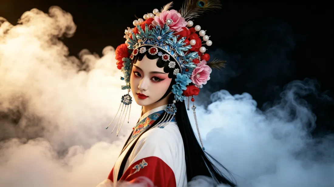 3k京剧花旦壁纸｜国风戏曲烟雾背景图片 - 传统国粹「哲风壁纸」