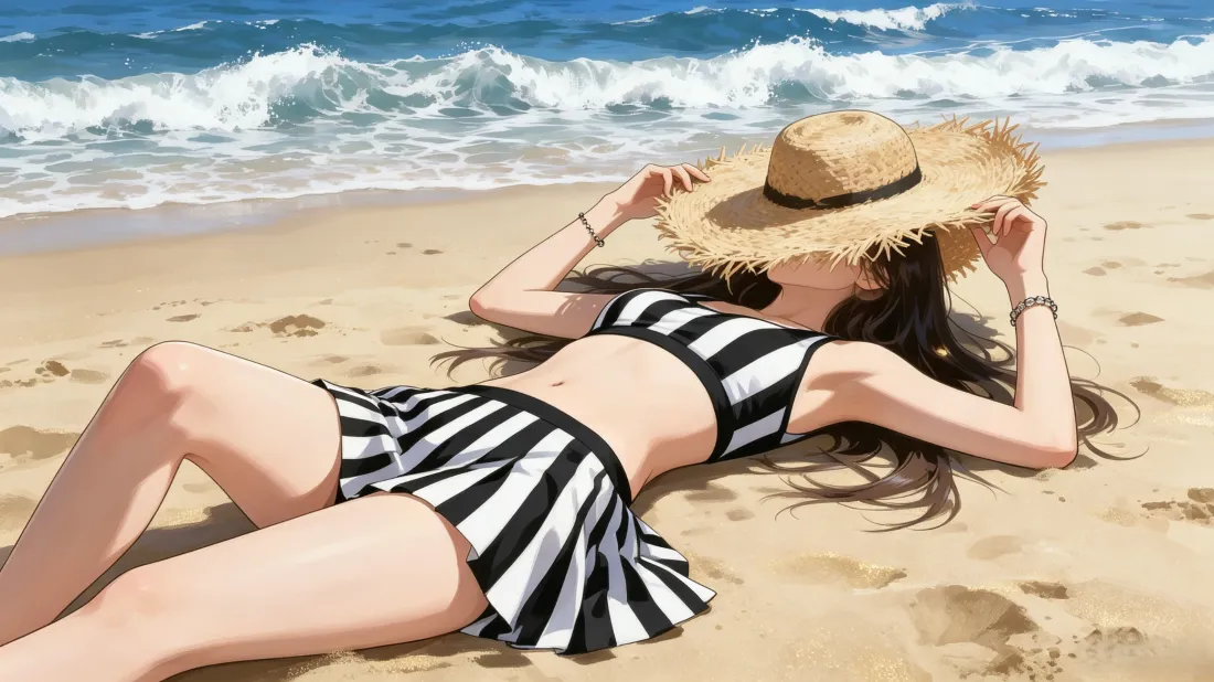 3k海边草帽少女壁纸｜沙滩海浪背景图片 - 二次元夏日插画「哲风壁纸」