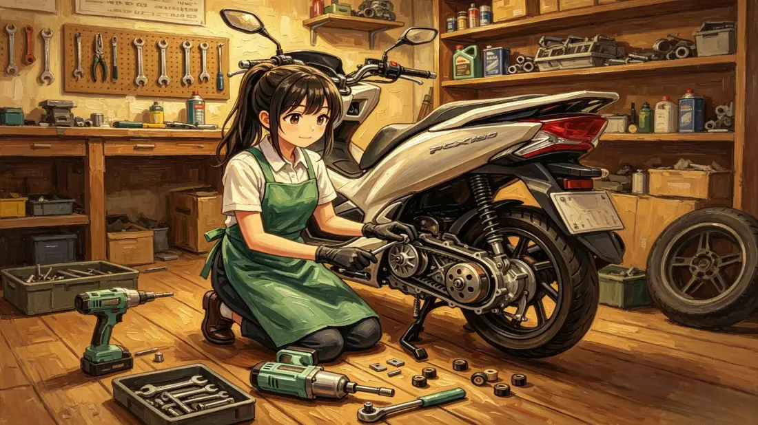 3k摩托维修动漫少女壁纸｜车库车间背景图片 - 日系治愈插画「哲风壁纸」