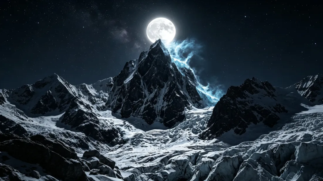 3k雪山月夜壁纸｜冰川积雪背景图片 - 冷冽自然风景「哲风壁纸」