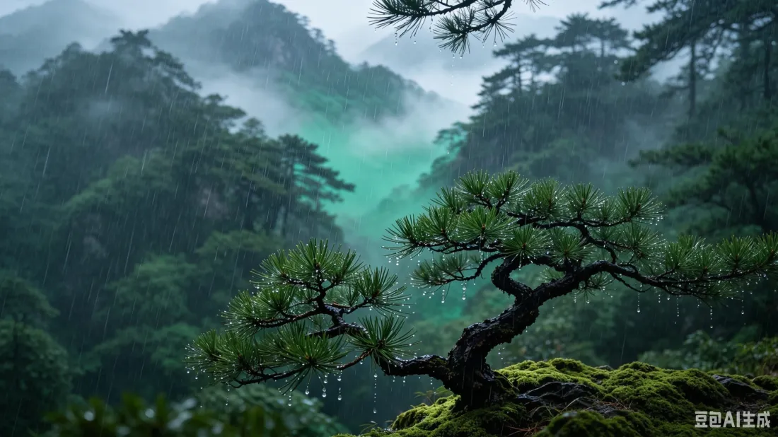 3k山间奇松壁纸｜云雾青山背景图片 - 雨天治愈自然景观「哲风壁纸」