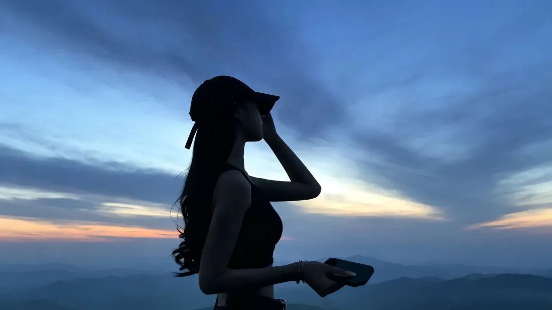 3k戴帽女生剪影壁纸｜暮色云海背景图片 - 高级氛围感「哲风壁纸」