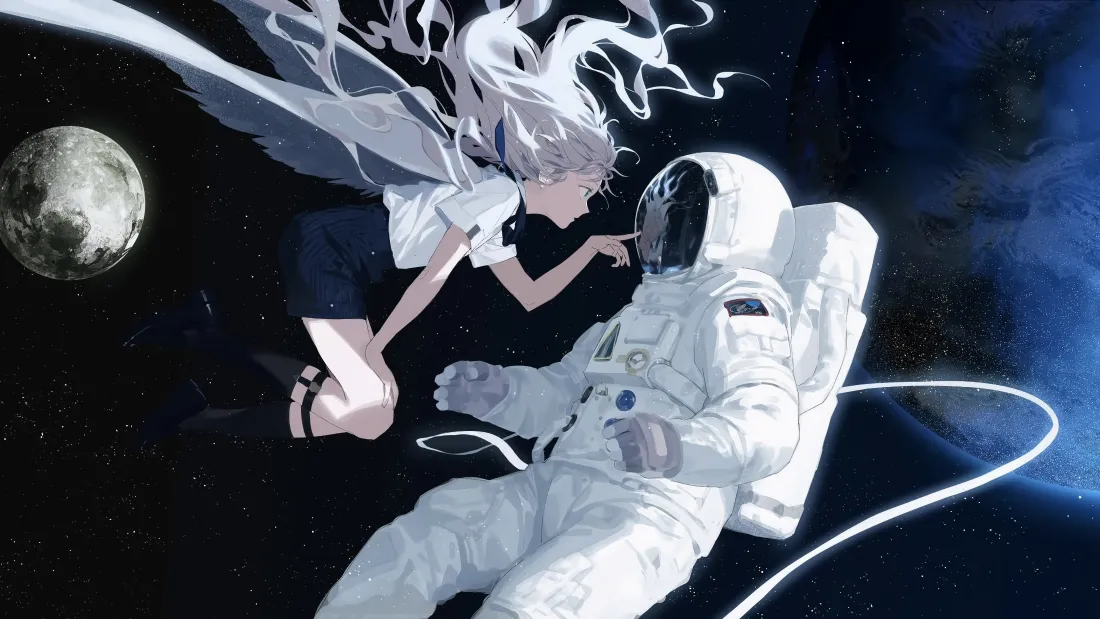 4k二次元宇航员少女壁纸｜宇宙星空月球背景图片 - 日系插画「哲风壁纸」