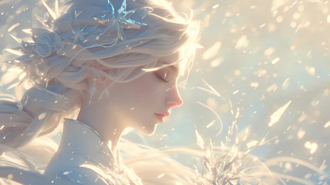 6k白发少女壁纸｜暖光雪景背景图片 - 4k超清二次元插画「哲风壁纸」