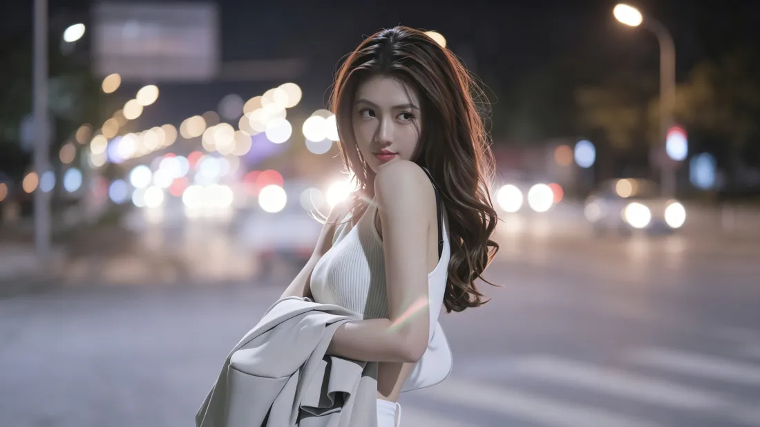 3k美女壁纸｜都市夜景背景图片 - 氛围感时尚街拍「哲风壁纸」