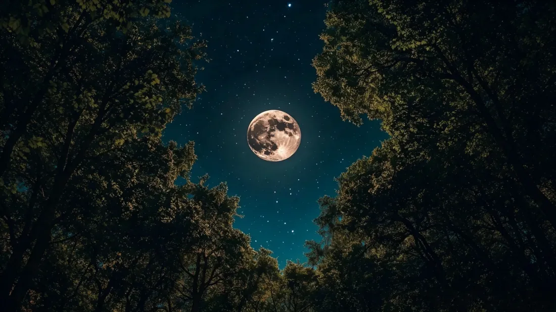 3k满月壁纸｜林间夜晚背景图片 - 静谧治愈自然风景「哲风壁纸」