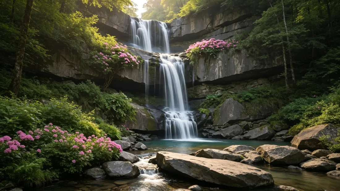 3k山林瀑布壁纸｜绿植溪流背景图片 - 清新治愈自然风景「哲风壁纸」