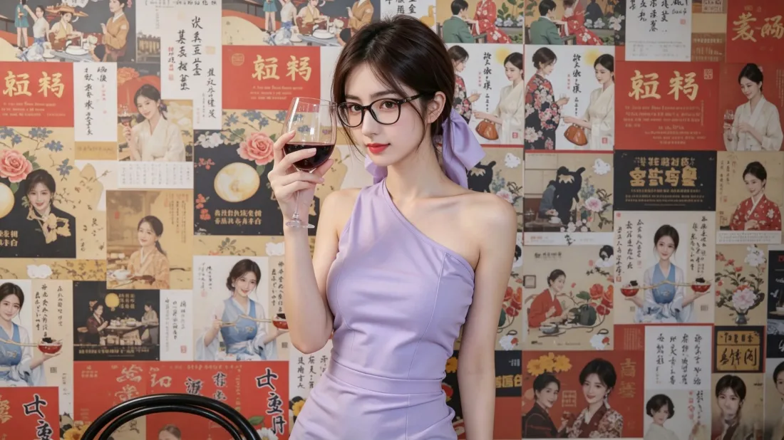 3k紫裙眼镜美女壁纸｜复古海报墙背景图片 - 氛围感写真「哲风壁纸」